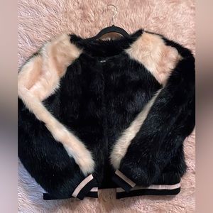 Pink Black Faux Fur Varsity Jacket